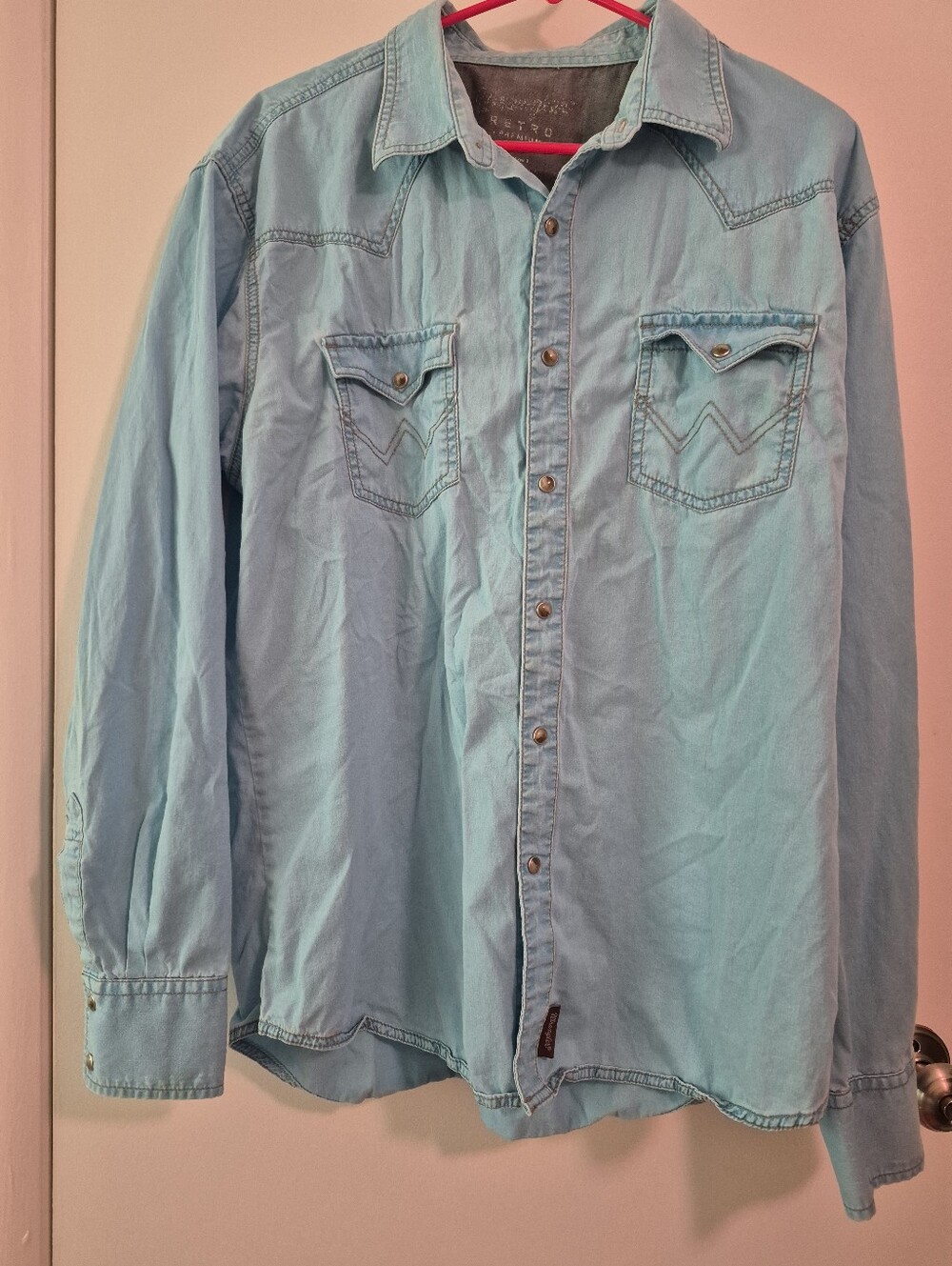 Wrangler Retro Light Blue Western-Style Men's Shirt, XL